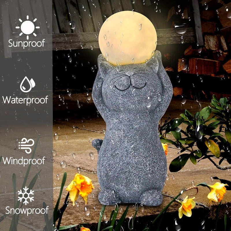 ILLUMINEW Solar Garden Decor Cat Moon Outdoor Statue and Figurine Lights, Outdoor Patio Sculpture Decor LED Light Gifts for Mom or Daughter, Garden Statues Birthday Gifts for Women Home and Yard with Solar Lamp - Image 2